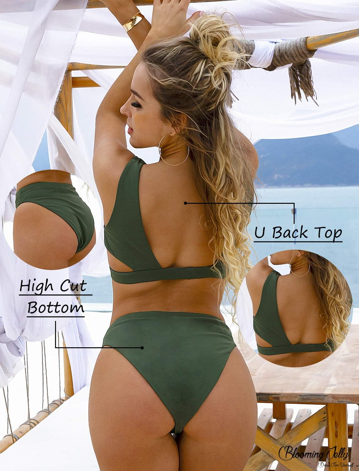 Women'S High Waisted Swimsuit Crop Top Cut Out Two Piece Cheeky High Rise Bathing Suit Bikini