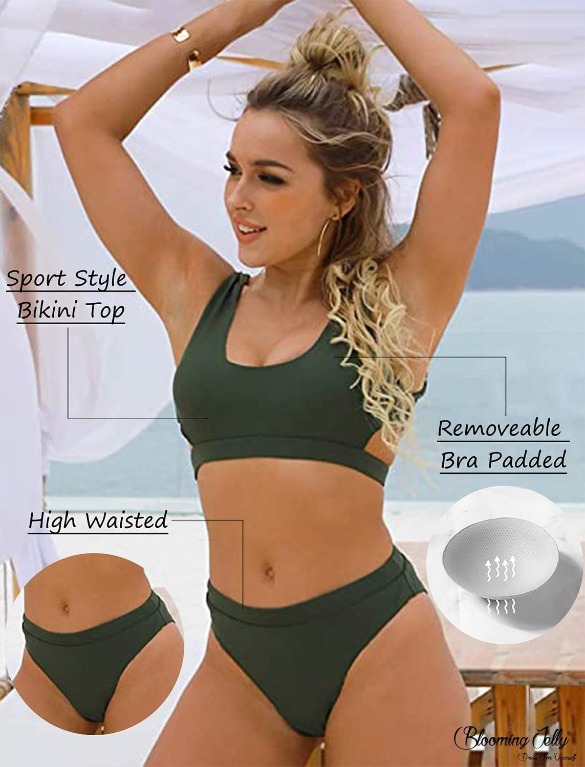 Women'S High Waisted Swimsuit Crop Top Cut Out Two Piece Cheeky High Rise Bathing Suit Bikini